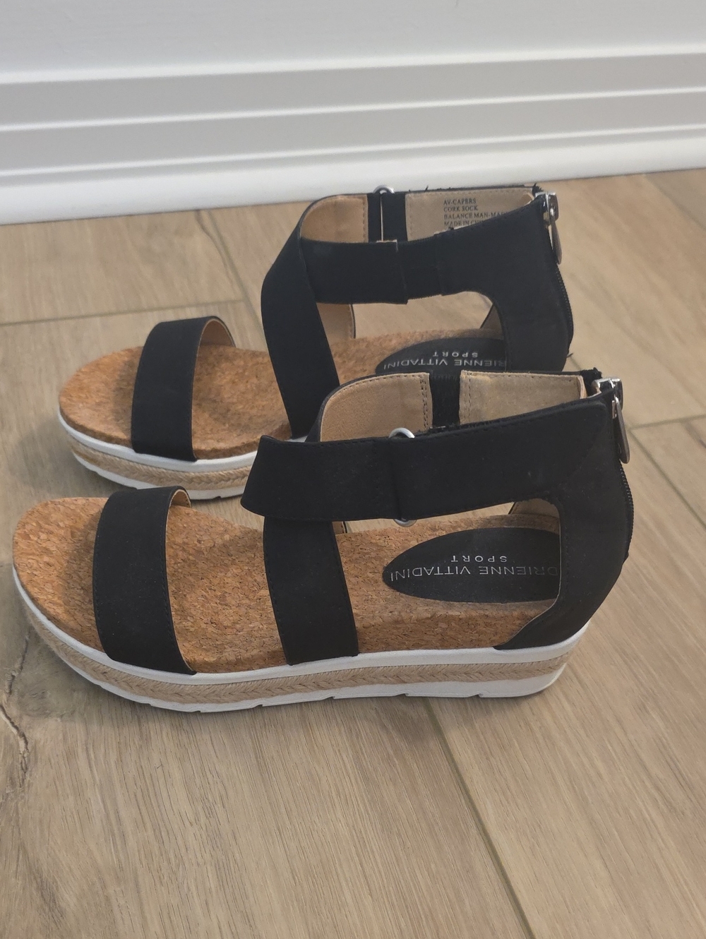 Adrienne Vittadini Black Strappy Cork-Platform Sandals